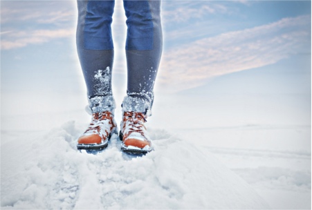 Winter boots in snow 