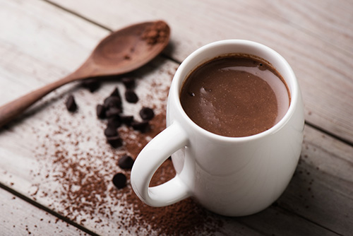 A mug of hot chocolate made with super foods