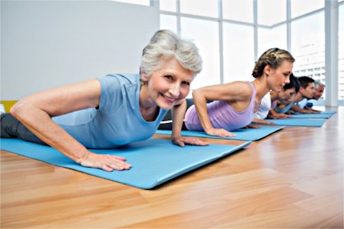 A woman practicing yoga