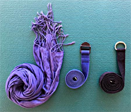 A scarf can be used in place of yoga straps Scarf and yoga straps