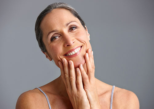 A woman in menopause has glowing skin