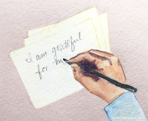 watercolor of hand writing about gratitude