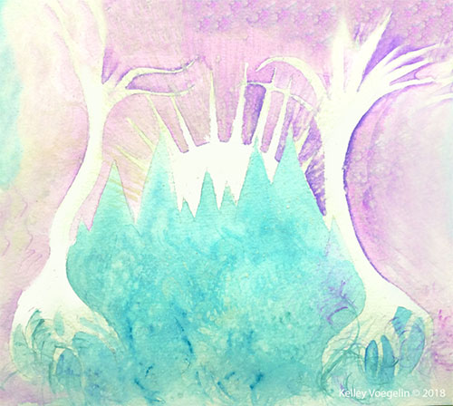 winter solstice begins the transition from dark to light watercolor of low winter sun