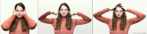 woman demonstrating bhramari breath