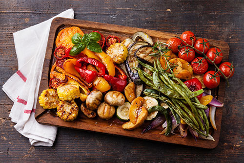 A roasted vegetable dish is an easy and healthy dish to make for a party