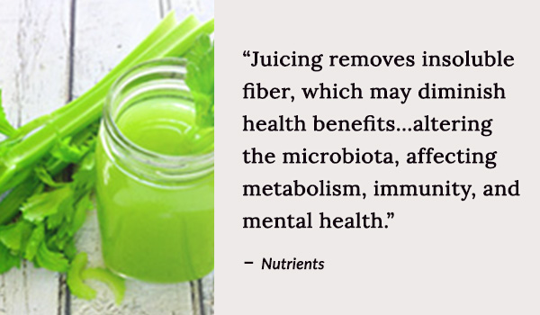 Juicing removes insoluble fiber, which may diminish health benefits