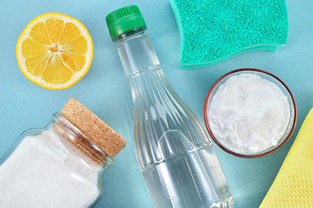 safe cleaning supplies include vinegar, salt, lemon and water