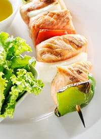salmon and vegetable shish kabob
